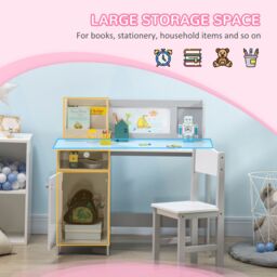 HOMCOM Kids Table & Chair Set 2 PCs Table & Chair Set w/ Whiteboard in Grey - thumbnail 4