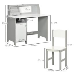 HOMCOM Kids Table & Chair Set 2 PCs Table & Chair Set w/ Whiteboard in Grey - thumbnail 3