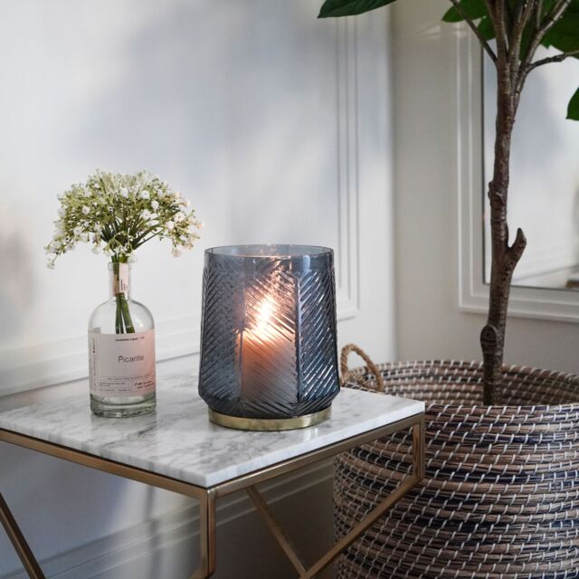 Ivyline Elm Embossed Candle Holder Soft Blue H20cm in Pale Blue - image 1