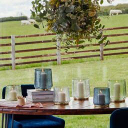 Ivyline Elm Embossed Candle Holder Soft Blue H20cm in Pale Blue - thumbnail 2