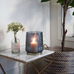 Ivyline Elm Embossed Candle Holder Soft Blue H20cm in Pale Blue - thumbnail 1