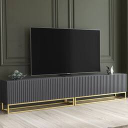 Mex Furniture LTD TV Unit Ripple Duo 200cm - Dark Grey with Fluted Doors - thumbnail 6