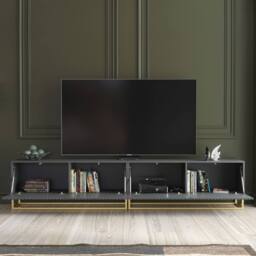 Mex Furniture LTD TV Unit Ripple Duo 200cm - Dark Grey with Fluted Doors - thumbnail 2