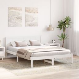 Berkfield Home White Pine Bed Frame White Wood 150 x 200 cm Durable - thumbnail 5