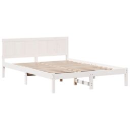 Berkfield Home White Pine Bed Frame White Wood 150 x 200 cm Durable - thumbnail 2