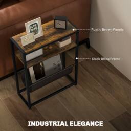 HOMCOM Narrow Side Table, End Table with 3-Tier Storage for Living Room in Brown - thumbnail 5