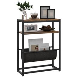 HOMCOM Narrow Side Table, End Table with 3-Tier Storage for Living Room in Brown - thumbnail 2
