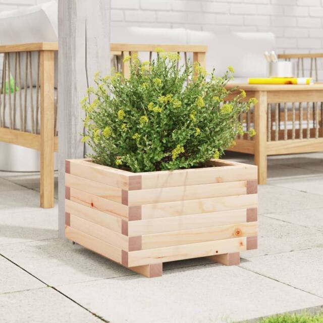Berkfield Home Decorative Garden Planter 40x40x26.5 cm Solid Wood Pine in Light Tan - image 1