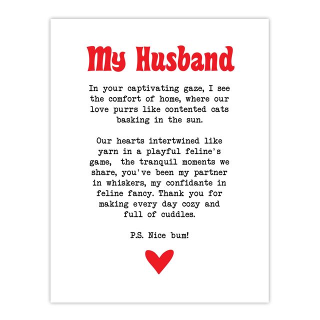 "Artery8 Love Poem Cat Lover Husband Romantic Poetry Fun Wall Art Print in White - Size: W24"" x H32""" - image 1