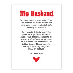 "Artery8 Love Poem Cat Lover Husband Romantic Poetry Fun Wall Art Print in White - Size: W24"" x H32""" - thumbnail 1