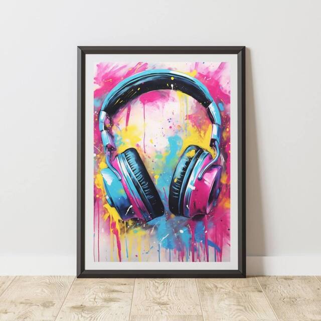60 SECOND MAKEOVER Headphones Pop Art Prints For Walls Urban Street Art Aesthetic Posters - Size: A4 - image 1