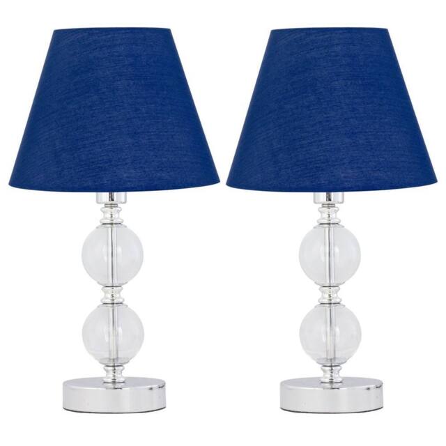 First Choice Lighting Set of 2 Chrome Two Ball Table Lamps with Navy Blue Shades in Silver - image 1