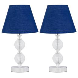 First Choice Lighting Set of 2 Chrome Two Ball Table Lamps with Navy Blue Shades in Silver - thumbnail 1