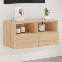 Berkfield Home TV Wall Cabinet Sonoma Oak 60x30x30 cm Engineered Wood in Light Brown - Size: 60 x 30 x 30 cm - thumbnail 2
