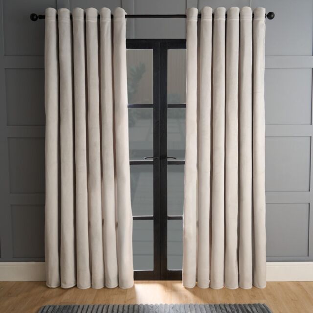 OHS Thermal Matte Velvet 2 Pair Ready Made Eyelet Curtains in Light Grey - Size: 168 cm width x 229 cm drop - image 1