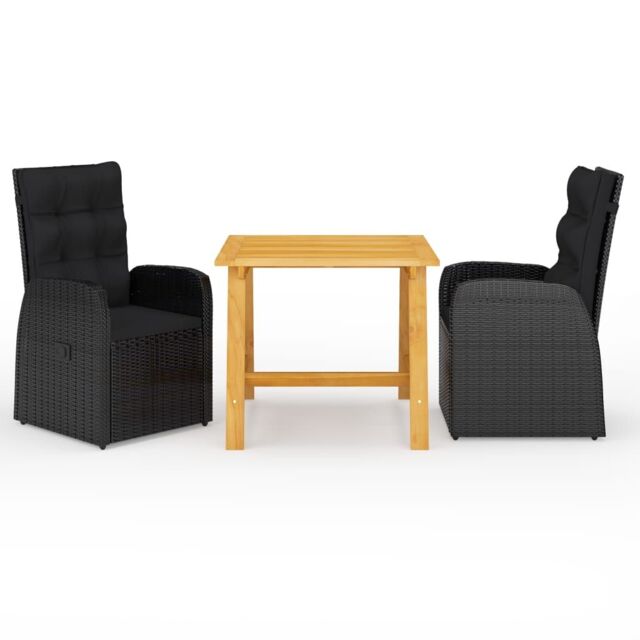 Berkfield Home 3 Piece Garden Dining Set with Cushions Black Poly Rattan - image 1