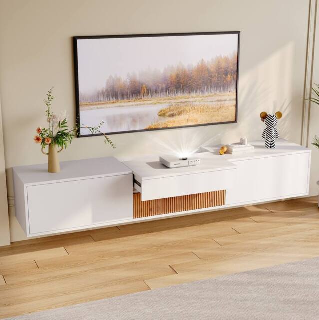 STILVORA TV Cabinet 180 cm with Pull-Out Projector Shelf in White - image 1
