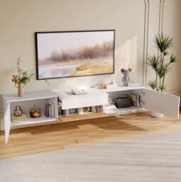 STILVORA TV Cabinet 180 cm with Pull-Out Projector Shelf in White - thumbnail 2