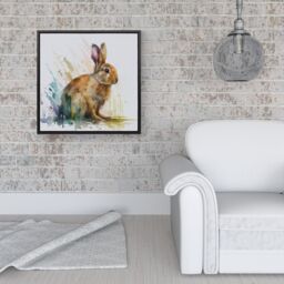 Warren Reed - Designer Rabbit Splash Watercolour Framed Canvas in Black - Size: w40 inch x h40 inch - thumbnail 2