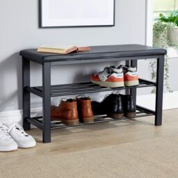 Home Source Metal Shoe Bench with Storage Shelfs For Entryway Hallway Seating Home in Black - thumbnail 1