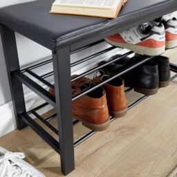 Home Source Metal Shoe Bench with Storage Shelfs For Entryway Hallway Seating Home in Black - thumbnail 6