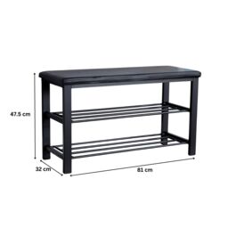 Home Source Metal Shoe Bench with Storage Shelfs For Entryway Hallway Seating Home in Black - thumbnail 8