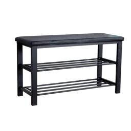 Home Source Metal Shoe Bench with Storage Shelfs For Entryway Hallway Seating Home in Black - thumbnail 7