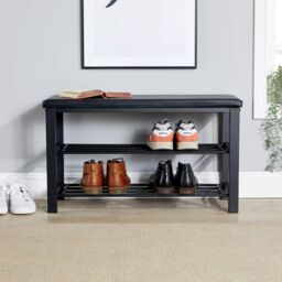 Home Source Metal Shoe Bench with Storage Shelfs For Entryway Hallway Seating Home in Black - thumbnail 3