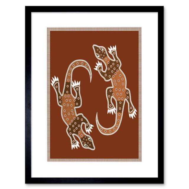 "Artery8 Aboriginal Style Dot Painting Lizard 12x16"" Framed Art Print in Red - Size: W12"" x H16""" - image 1
