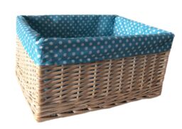 Red Hamper Wicker Blue Spotty Lined Open Storage Basket - Size: XL - thumbnail 1