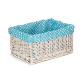Red Hamper Wicker Blue Spotty Lined Open Storage Basket - Size: XL - thumbnail 3
