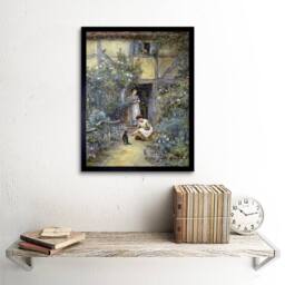 "Artery8 Helen Allingham Saucer Of Milk Child Cat Painting Framed Art Print in Blue - Size: W12"" x H16""" - thumbnail 2