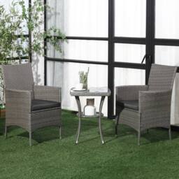Matteo Grey Rattan Effect 2-Seat Bistro Set with Glass Top Table in Light Grey - thumbnail 2