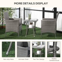 Matteo Grey Rattan Effect 2-Seat Bistro Set with Glass Top Table in Light Grey - thumbnail 5