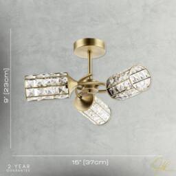 Happy Homewares Modern Ceiling Light with Cylindrical Acrylic Beaded Shades in Metallic Gold - thumbnail 7