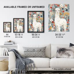 "Artery8 Happy Alpaca in Wildflower Field Watercolour Framed Wall Art - Size: W12"" x H16""" - thumbnail 3