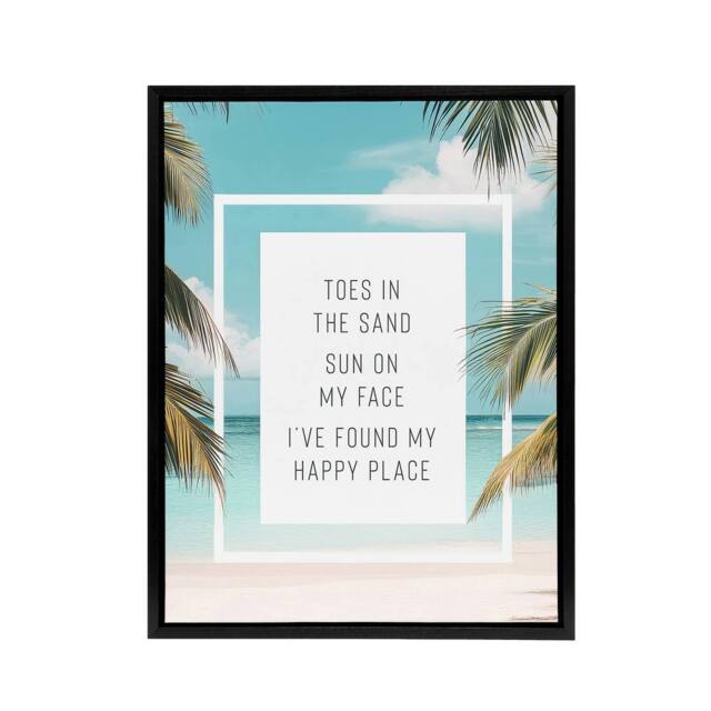 "Artery8 Toes In Sand Sun On Face Beach Found Happy Place Framed Canvas Art - Size: W12"" x H16""" - image 1