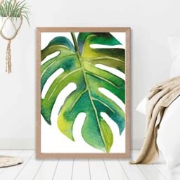 ARTZE Tropical Leaf Abstract Watercolour Botanical Framed Print SIZE: A4 with Oak Frame in Green - Size: A2 - thumbnail 2