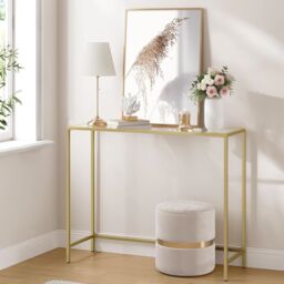 VASAGLE Console Table Tempered Glass Top Heavy Duty Adjustable Legs in Gold