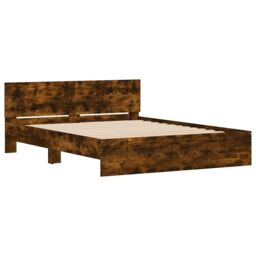 Berkfield Home Bed Frame with Headboard & LED Smoked Oak 150x200 cm King Size in Brown - thumbnail 6