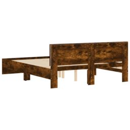 Berkfield Home Bed Frame with Headboard & LED Smoked Oak 150x200 cm King Size in Brown - thumbnail 9