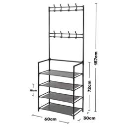 KORVIXA Coat & Hat Stand 8 Hooks Metal Shoe Rack in Black - Size: 100 cm x 100 cm - thumbnail 2