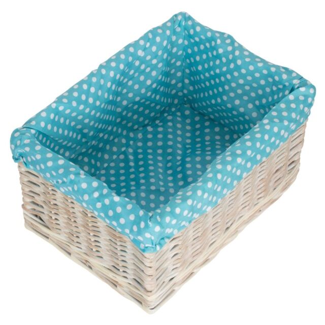 Red Hamper Wicker Blue Spotty Lined Open Storage Basket in White - Size: Large - image 1