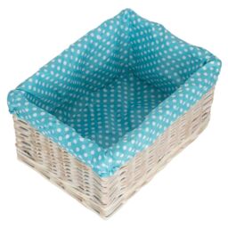 Red Hamper Wicker Blue Spotty Lined Open Storage Basket in White - Size: Large - thumbnail 1