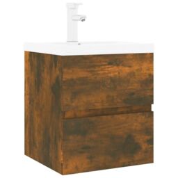 Berkfield Home Sink Cabinet with Built-in Basin Smoked Oak Engineered Wood in Brown - thumbnail 2