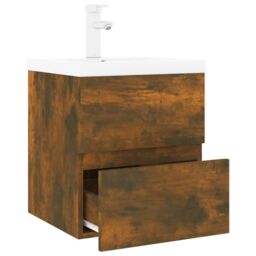 Berkfield Home Sink Cabinet with Built-in Basin Smoked Oak Engineered Wood in Brown - thumbnail 4