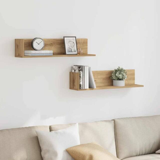 Berkfield Home Wall Shelves 2 pcs Artisan Oak 75x16.5x16.5 cm Engineered Wood in Brown - image 1