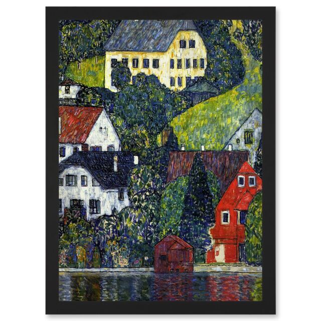 Artery8 Klimt Church In Unterach On Attersee Painting Artwork Framed Wall Art Print A4 in Black - image 1