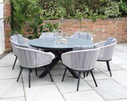 Royalcraft ASPEN 150cm Round ceramic grey top with 6 rope chairs