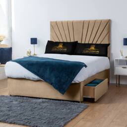 UK Bed Furniture Sunrise Divan Bed with 4 Drawers & 26 Inch headboard in Beige - Size: King - thumbnail 1
